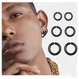 SIISPRI 3 Pairs Clip On Huggie Earrings for Men Women, Unisex Surgical Stainless Steel Hypoallergenic Earrings,Small Hoop Earrings, Polished for Non Pierced Earrings (Black)