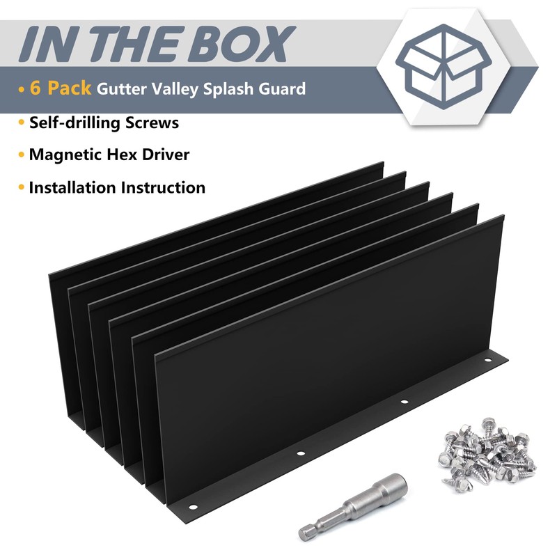 Flamorrow 6 Pack Aluminum Gutter Valley Splash Guards, Rainwater Roofing