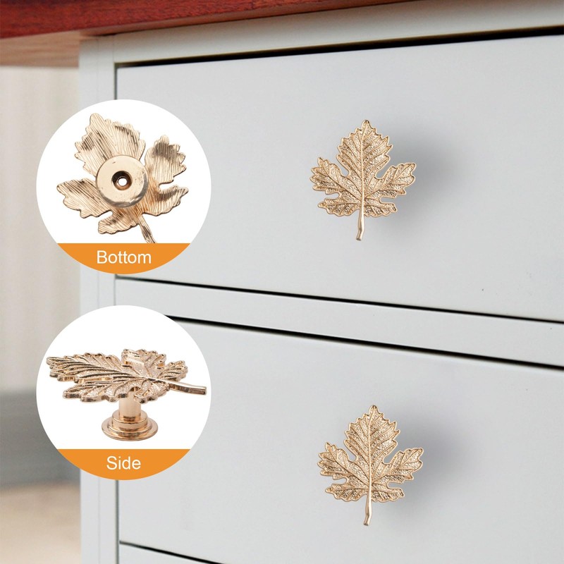 MOROBOR 6Pcs Maple Leaf Gold Knobs Gold Leaf Drawer Knob