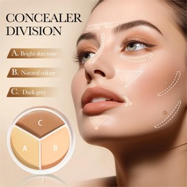 Cream Concealer Full Coverage Palette, 3 Colour Concealer Makeup Palette Blendable Shades,Concealer Stick for Corrects Dark Circles Red Marks Scars Waterproof Highlight Contour Concealer Palette