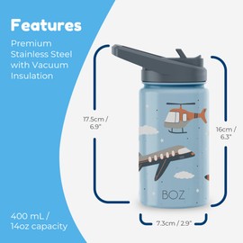 BOZ Kids Water Bottle with Straw Lid, Insulated Stainless Steel Water Bottle for Kids, Toddlers, Leakproof Water Bottle (Sky)