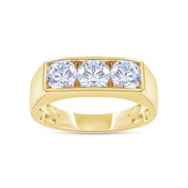 Wishrocks 3 Stone Style Men's Ring Lab Created Moissanite Wedding Band Ring For Men's In 14k Yellow Gold Plated Sterling Silver (1.00 Cttw) Ring Size -11
