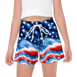 AOBUTE July 4th Quick Dry Swim Trunks Boys American Flag Drawstring Pants Patriotic Elastic Waist Summer Shorts 7-8 Years