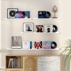 Fun Memories Picture Ledge Shelf, 48 Inch Floating Shelves Set of 2, Large Nursery Book Shelves for Toys Storage, Kids Bookshelf Wall Mounted for Wall Decor Books Photo Frames, White