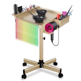 Salon Rolling Tray on Wheels with Adjustable Height - Salon & Spa Service Tray for Hair Stylist, Tattoo & Dental Use (Gold)