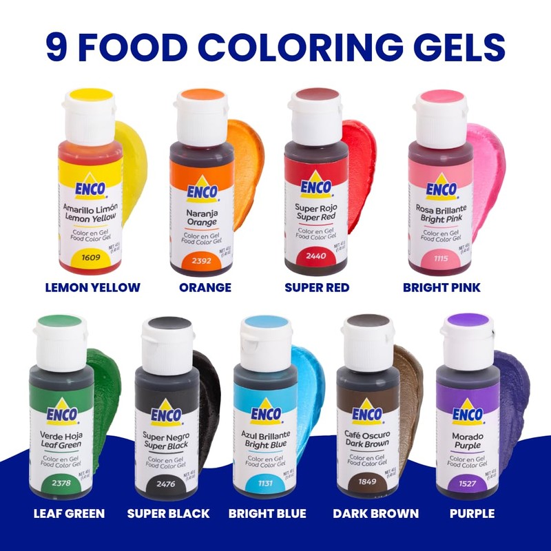 ENCO 9 Basic Food Coloring Gel Set 1.41 oz each