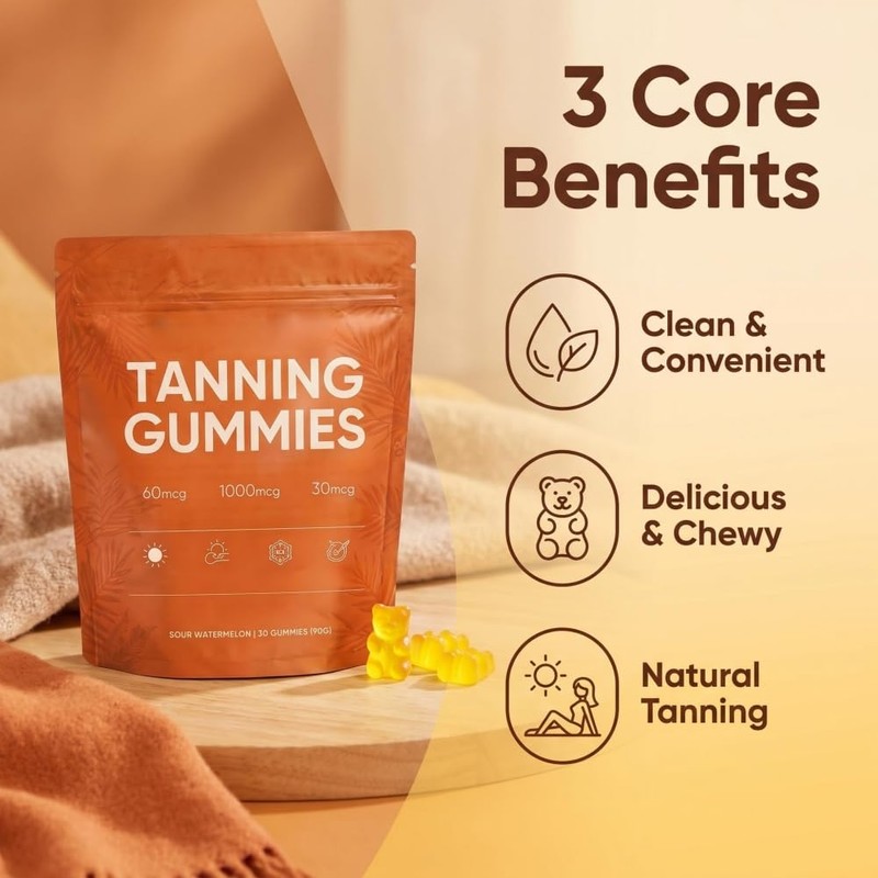 Gummies Autoabbronzante, 30 gomme per abbronzare la pelle, miscela beta-C-arotene