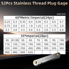 52 Blätter Edelstahl Gewindelehre Set, Gewindesteigungslehre 24blatt Metrisch 60° 0,25-6mm und 28blatt Whitworth Gewinde 55° 4G-62G, Gewindeschablone Rostschutz Metrisch/Zoll für Präzisionsmessungen