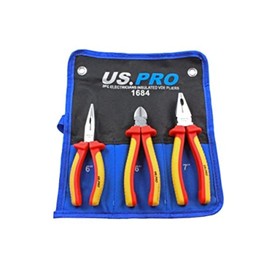 US PRO 3 Piece Electricians Insulated VDE Pliers & Cutter Set 1684