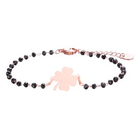 Four Leaf Clover Charm Bracelet, Hypoallergenic Stainless Steel with Black Beads, Simple Bracelet, Bring New Charm to Lucky Jewelry, Alloy Steel