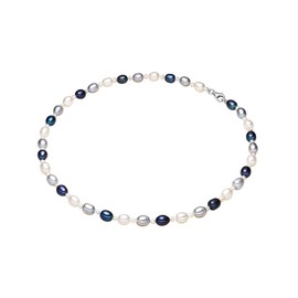 Valero Pearls Sterling Silver 925 rhodium-plated Ladies Necklace with Freshwater cultured pearls white light grey peacock-blue 00474520
