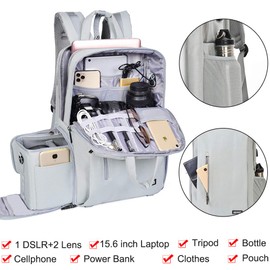 CADeN Camera Backpack w/ 15.6" Laptop Compartment, USB Charge Port, Tripod Holder, Rain Cover Compatible for Sony Canon Nikon