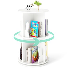 Costzon Kids Rotating Bookshelf, 360° Display Spinning Bookcase with Bookends, 3 Tier Floor Standing Book Tower Storage Rack, Corner Bookshelf for Small Space, Kids Room, Bedroom, Nursery (White)