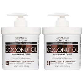 Advanced Clinicals Coconut Oil Body Cream For Women & Men | Hydrating Coconut Lotion For Extremely Dry Skin | Visible Anti Aging Body Butter Skin Care Balm Moisturizer For Hand, Heel, Feet, 16oz, 2PC