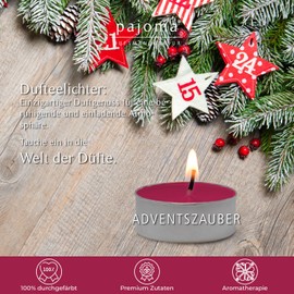 pajoma® Tea Lights Pack of 30, Advent Magic, Scented Tea Lights in Aluminium Case, Burning Time Approx. 4 Hours, H 1.5 cm, D 3.5 cm, Decoration, Catering, Outdoor, Wind Glasses, Wedding