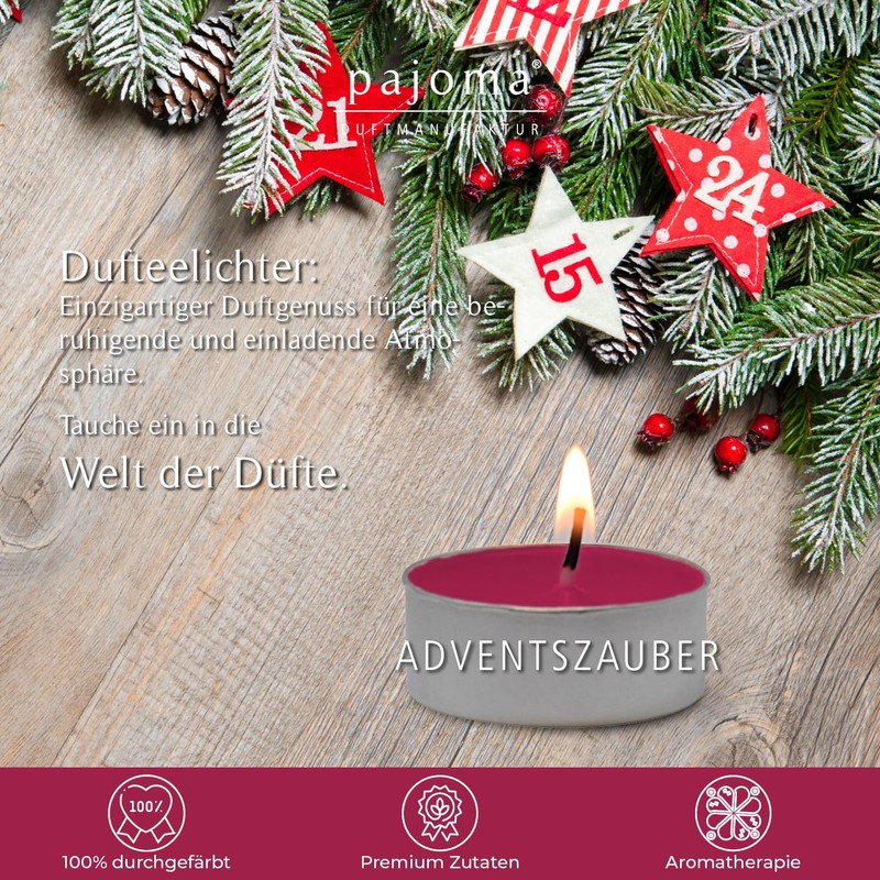 pajoma® Tea Lights Pack of 30, Advent Magic, Scented Tea