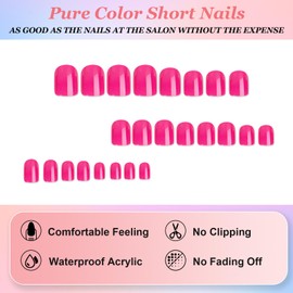 Ceboic Stick-On Nails, Short Square Press On Nails, Shiny Pure Colour Artificial Nails, Acrylic, Full Cover False Nails, French Artificial Nails, Fake Nails for Women and Girls, Pack of 24 (Rose Red)