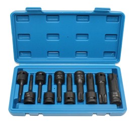 1/2 Inch Torx Impact Socket Set, 10pcs Impact Torx Star Socket Bits, T30 T40 T45 T50 T55 T60 T70 T80 T90 T100, 3-Inch Extra Long Socket Bits Set with Case