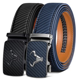 BULLIANT Men's Belt Ratchet Automatic Buckle Leather Belt for Men Adjustable 35 mm Wide with Gift Box, 2pack-black/purple blue3314