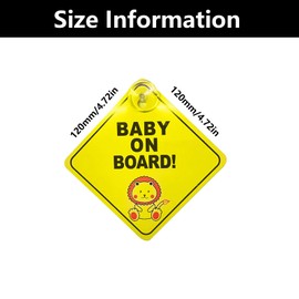 2 Pcs Baby On Board Sign for Car, Baby On Board Badge with Suction Cups, Reusable Babys On Board Sticker for Car (12x12cm)