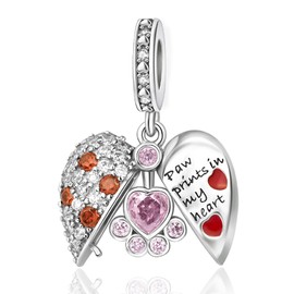 NUNUYAYA - Abalorio de plata de ley 925 con cadena de seguridad de flores de mamá y corazón con colgante cúbico 5A que se adapta a pulseras para mujer, día de la madre, Navidad, regalo de cumpleaños