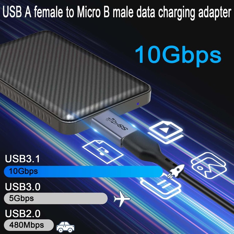 QIANRENON 10Gbps USB A Female to USB 3.0 Micro B