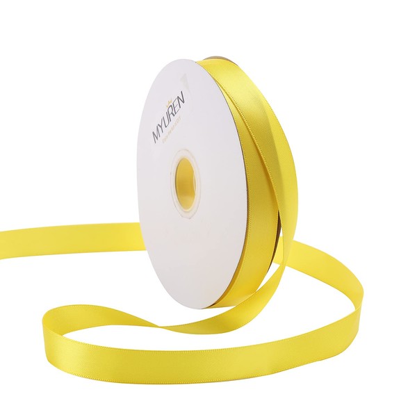 16mm Double Faced Yellow Polyester Satin Ribbon for Gift Wrapping，Party