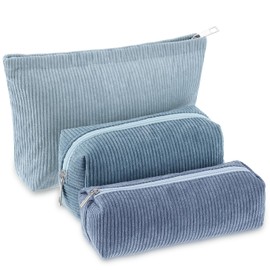 Huhumy Huhumy 3 Pcs Makeup Bag Set Corduroy Cosmetic Pouch for Women Aesthetic Smile Travel Toiletry Bag Cute Purse Pouch Pencil Case Makeup Brushes Storage Organizer with Zipper(Blue,Gradient)