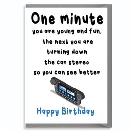 Funny Birthday Cards for Women Men - Car Stereo - Rude Birthday Cards for Her Him Mum Dad Brother Sister Friend Colleague, Joke Humour Banter Bday Greeting Card C832