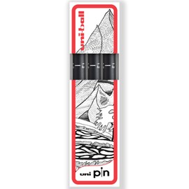 Uni Pin Fineliner Drawing Pen - Black Ink - 1.2mm Nib - Pack of 3