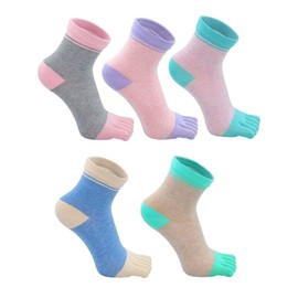 Women's Toe Sock Woman Ankle Five Finger Sock Cotton Athletic Running Toe Sox for Girls 5 Pairs