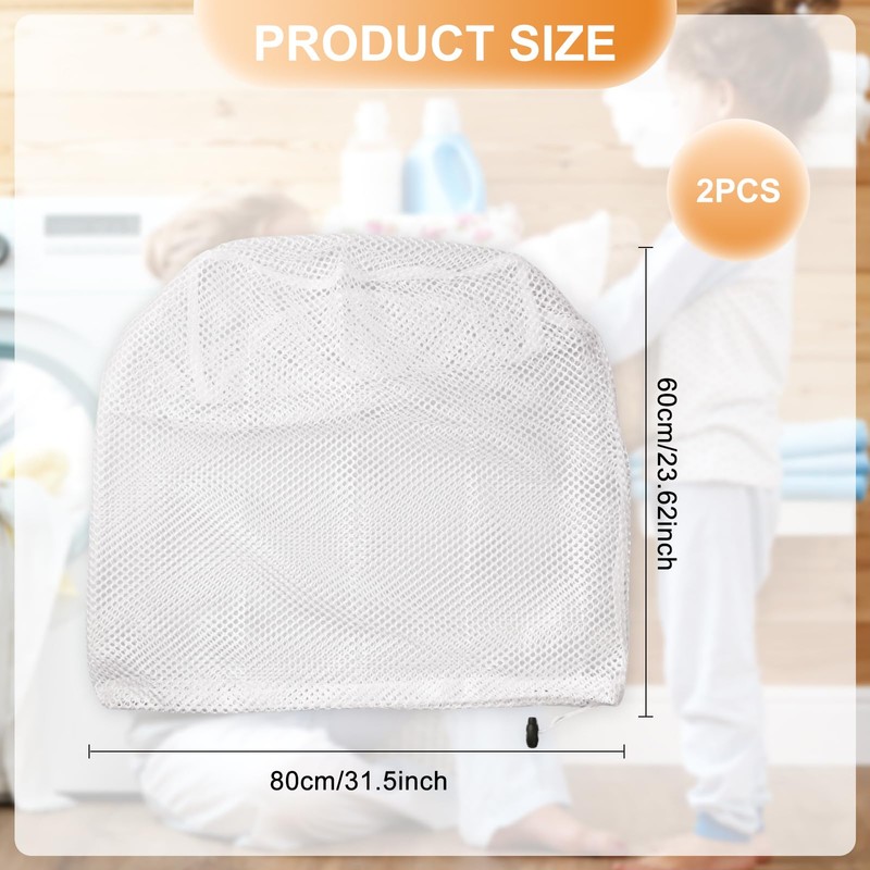 2 Pcs Net Laundry Bags, Drawstring Mesh Laundry Bag, Reusable