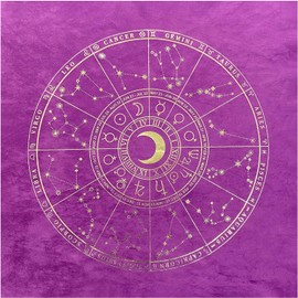 Makuki Large Luxury Velvet Tarot Cloth with Non-Slip Back, 19.3 x 19.3 Inches (49 x 49 cm), Constellation-Moon-Purple Zodiac Style, Five Point Star, Rose New Moon, For Card Games and Fortune Telling