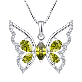 YL Butterfly Necklace for Women 925 Sterling Silver Butterfly Pendant Created Peridot Jewelry