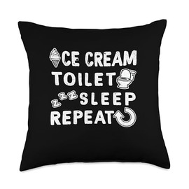 Funny Ice Cream Toilet Sleep Repeat Lactose Intolerant Throw Pillow