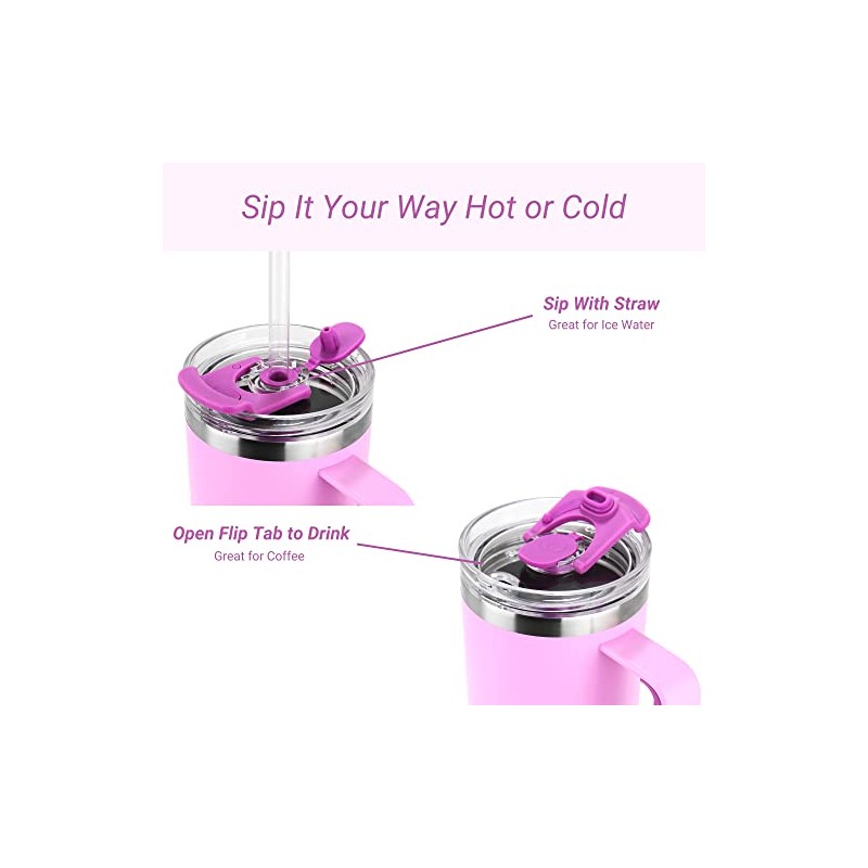 Drinco 40oz 30oz Tumbler with Handle, BigSur Lid Replacement (Lavender,