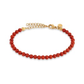 GD GOOD.designs EST. 2015 Women's pearl bracelet with genuine natural stone beads 4mm | Adjustable gemstone bracelet with 18K gold plating (15–19 cm) | Waterproof red jasper
