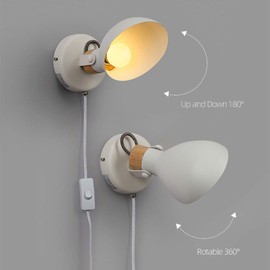 Aisilan Adjustable White Wall Sconce Light Fixture with Plug in Cord and On Off Toggle Switch Led Bedroom Foyer Study Modern Design Living Room Corridor Hotel Wall Lights Hotel BD205W-P
