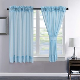 Megachest a Pair of lucy linen-like voile sheer curtains (linen-look blue, 56" wideX48 drop2 Panels)