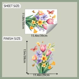 Colorful Spring Flowers Butterflies Wall Stickers Removable Floral Wall Decals Peel and Stick Wildflower Boho Backdrop Wall Art Decor for Living Room Kitchen Bedroom (G)