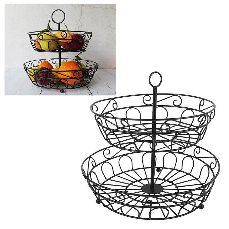 Fruit Basket Black Iron European Style Double Layer Fruit Storage