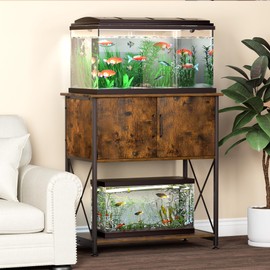 Herture 20-29 Gallon Aquarium Stand Metal Frame Fish Tank Stand with Cabinet Storage, for 20 Gallon Long Aquarium,30.7" L*16.5" W Tabletop,330LBS Capacity Rustic Brown and Black PG01YGN