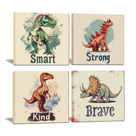 Dinosaur Inspirational Quotes Toddler Kids Room Decor Canvas Wall Art Square Artwork for Living Room Boy's Bedroom Wall Decor Framed to Hang 12x12inch