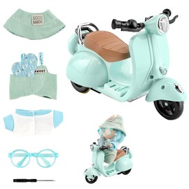 WALLFID 2PCS 17cm Doll Accessories – Stylish Outfit with Hat + Mini Scooter Prop, Cute Motorcycle & Clothes Set for Doll Display, Role Play, Shelf Decor or Party Scene Decoration (Blue)