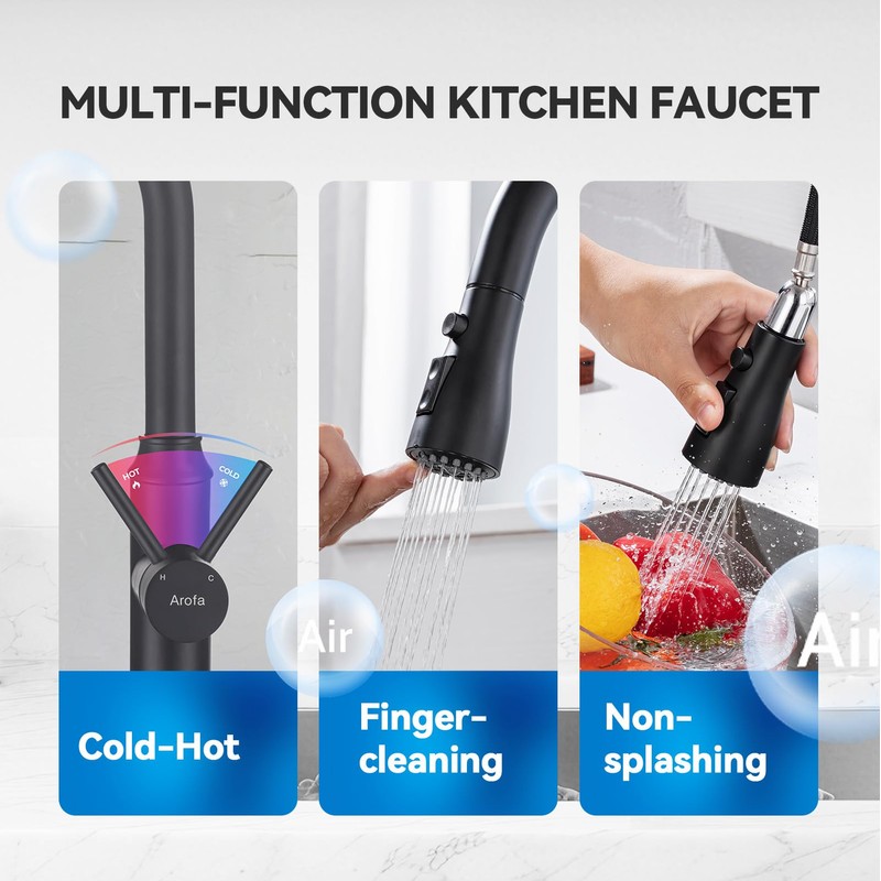 Matte Black Kitchen Faucet with Pull Down Spayer Arofa Single