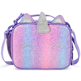 mibasies Kids Insulated Lunch Box for Girls Rainbow Unicorn Lunch Bag for School (Purple Rainbow 3)