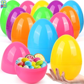 SURCVIO 18 PCS 6 Inch Large Plastic Easter Eggs for Easter Egg Hunt, Empty Eggs for Filling Treats, Fillable Easter Eggs Bulk Classroom Prize Supplies