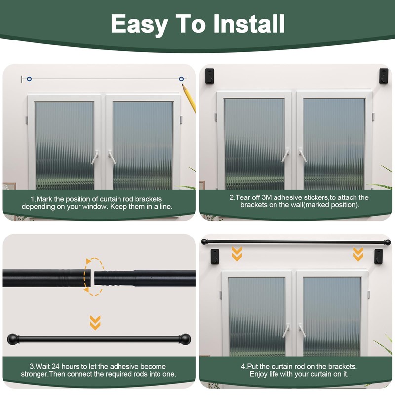 ZNONOX Curtain Rods No Drilling for Windows 30 to 90
