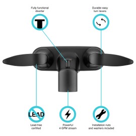 Dura Faucet DF-SA110LH-MB RV Tub & Shower Faucet Valve Diverter with Winged Levers (Matte Black)