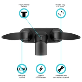 Dura Faucet DF-SA110LH-MB RV Tub & Shower Faucet Valve Diverter with Winged Levers (Matte Black)